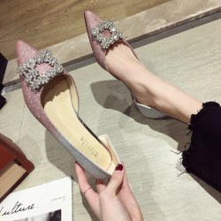 单鞋女2021春款尖头水钻方扣亮片晚晚鞋韩版百搭仙女网红伴娘鞋潮